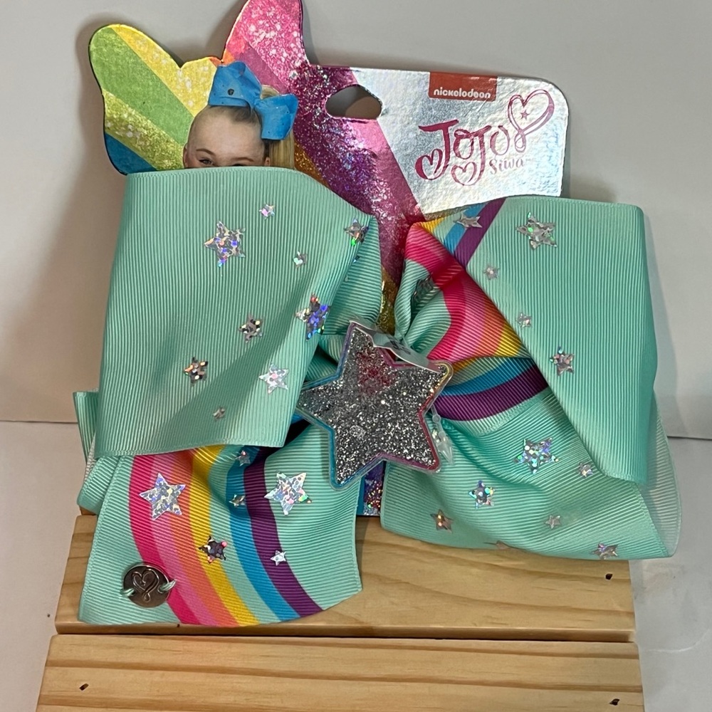 PICK 3/$15.00. JoJo Siwa Teal and Rainbow Bow with Silver Stars